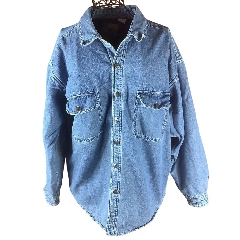 Fleece Lined Denim Chore Jacket Workwear Utility Coat Men’s L